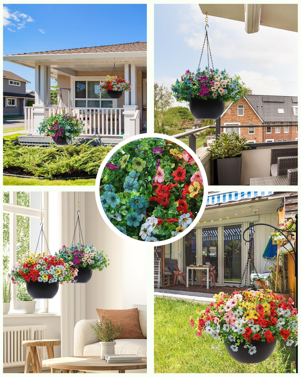 JAKY-Global 2 Sets Artificial Hanging Plants Flowers Basket For Outdoors