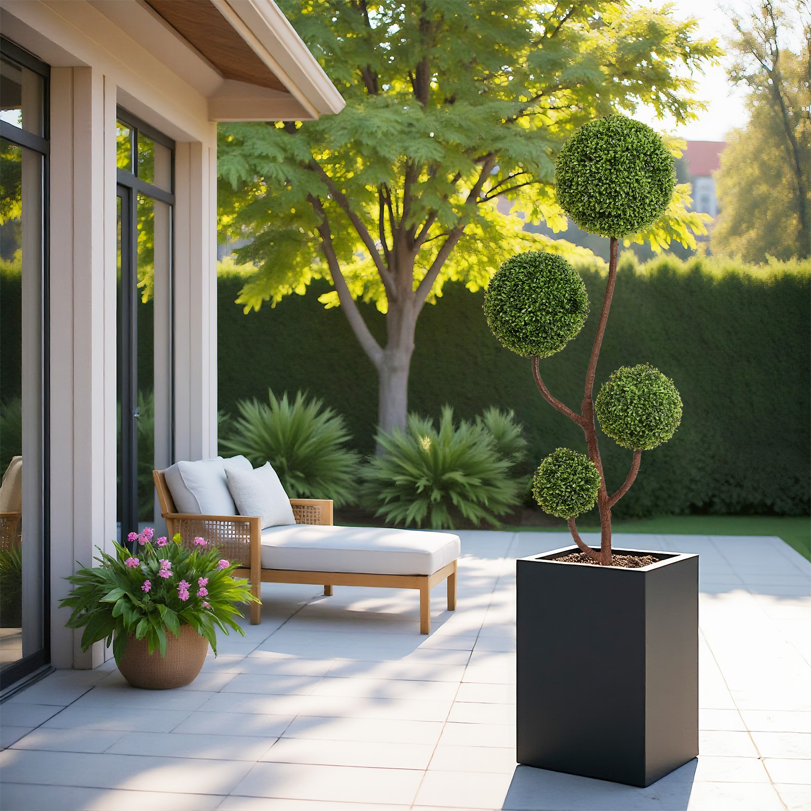 5FT Artificial Boxwood Topiary Tree, Triple Ball Faux Plant Indoor Outdoor