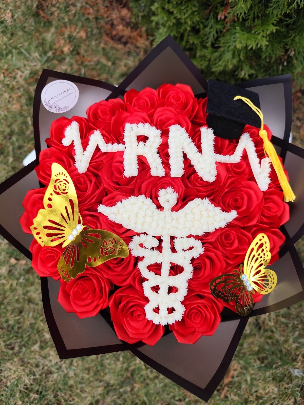 RN or BSN Graduation Bouquet Custom Med Grad Baby Breath Initial