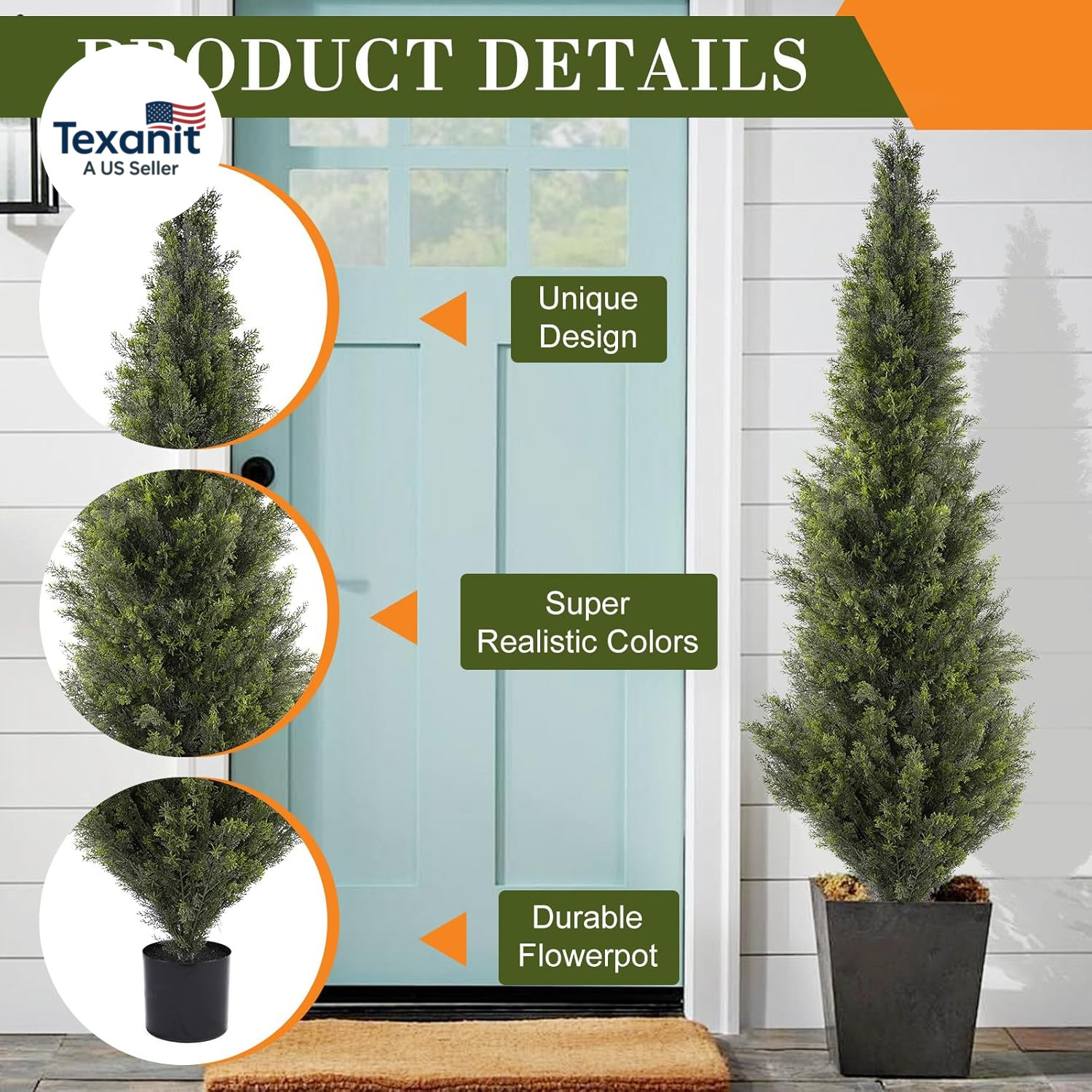 6FT Artificial Cedar Topiary Trees, Set of 2 Realistic Outdoor Indoor Fake Potte
