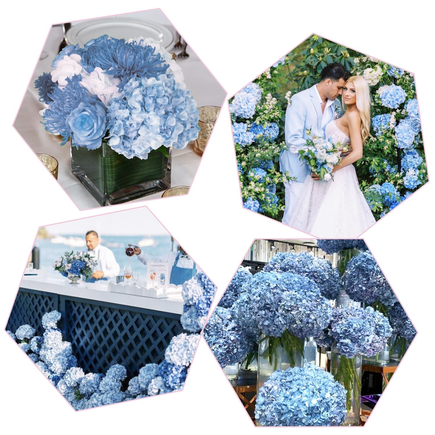 3pcs Baby Blue Lifelike Hydrangea Artificial Flowers 22inch Real Touch Faux H…