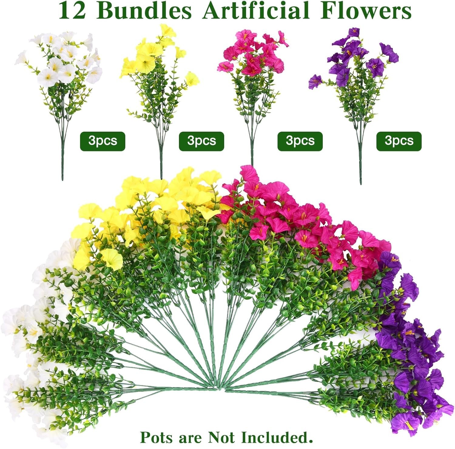 Vibrant 12-Bundle Silk Morning Glory with Eucalyptus – Indoor & Outdoor Beauty