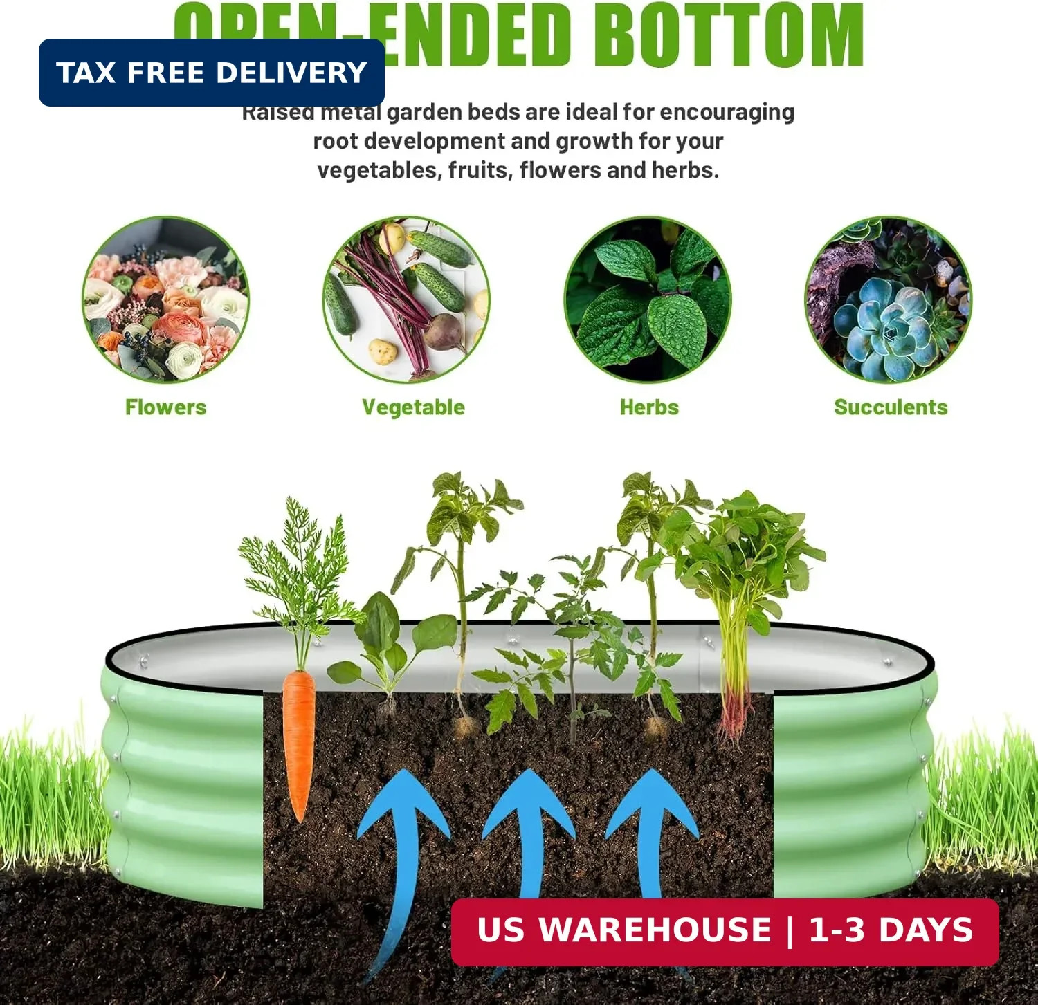SnugNiture Galvanized Raised Garden Bed, 4x2x1ft Oval Metal Planter Box for Plan