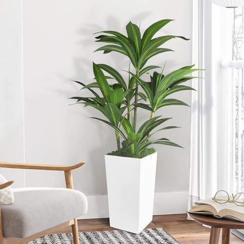 Artificial Dracaena Tree 5FT with Tall Planter,Tall Fake Floor Plant in White