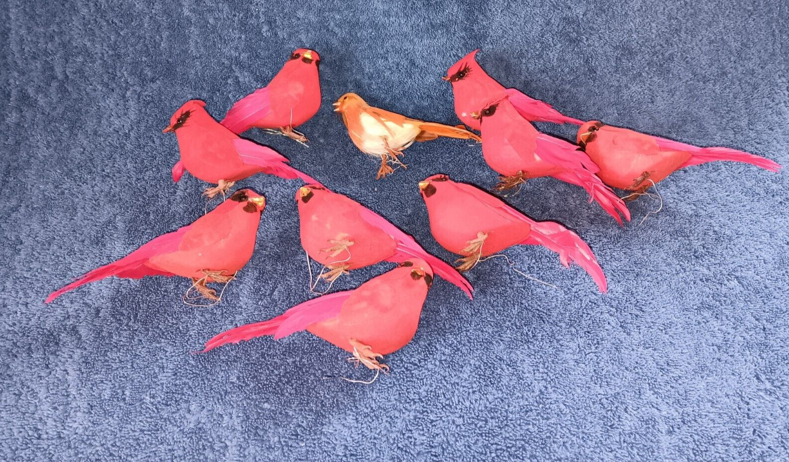 Wired Artificial 9 Red Cardinal Birds 1 Brown Mix Arrangement Decorations Arts