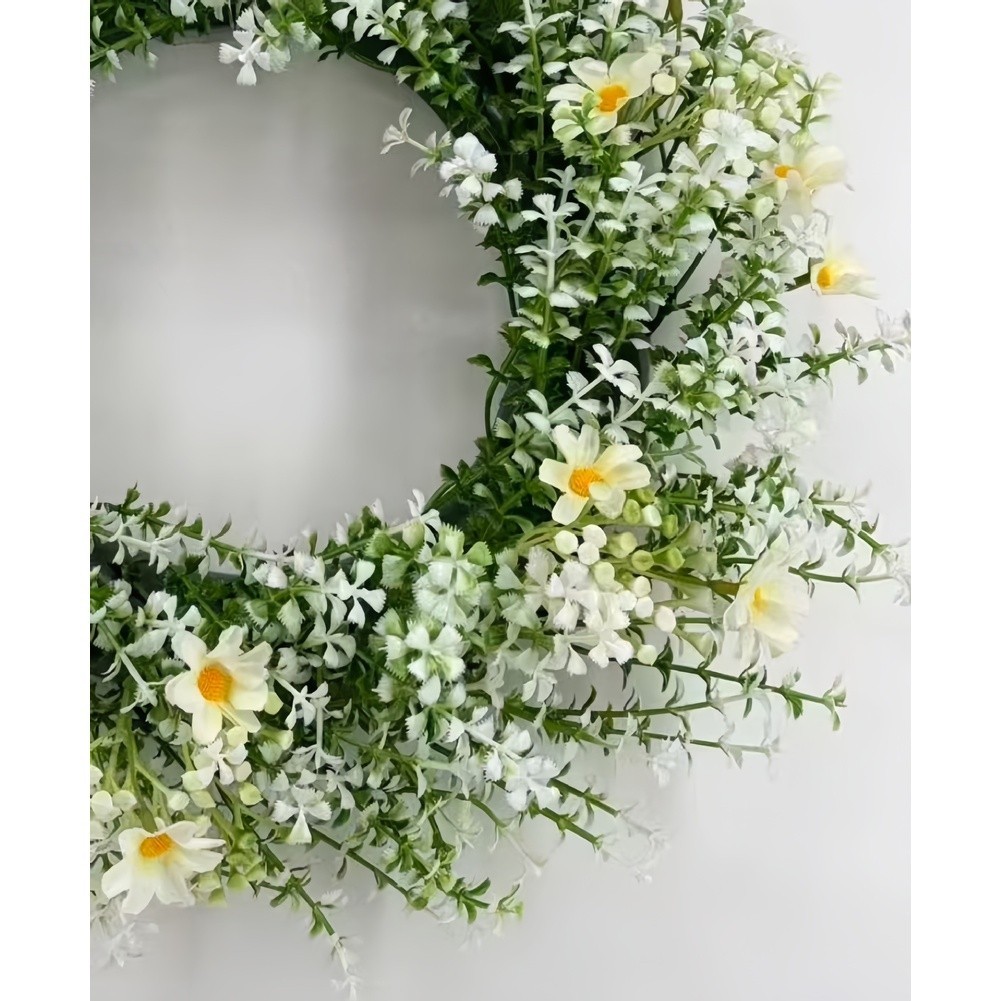 Plastic Spring Wreath White Eucalyptus Floral Decor for Door or Wall Mount