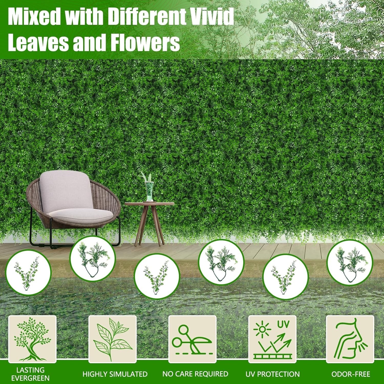 20″x20″ 12pcs Grass Wall Panels, Artificial Fern Grass Backdrop w/ UV Protection