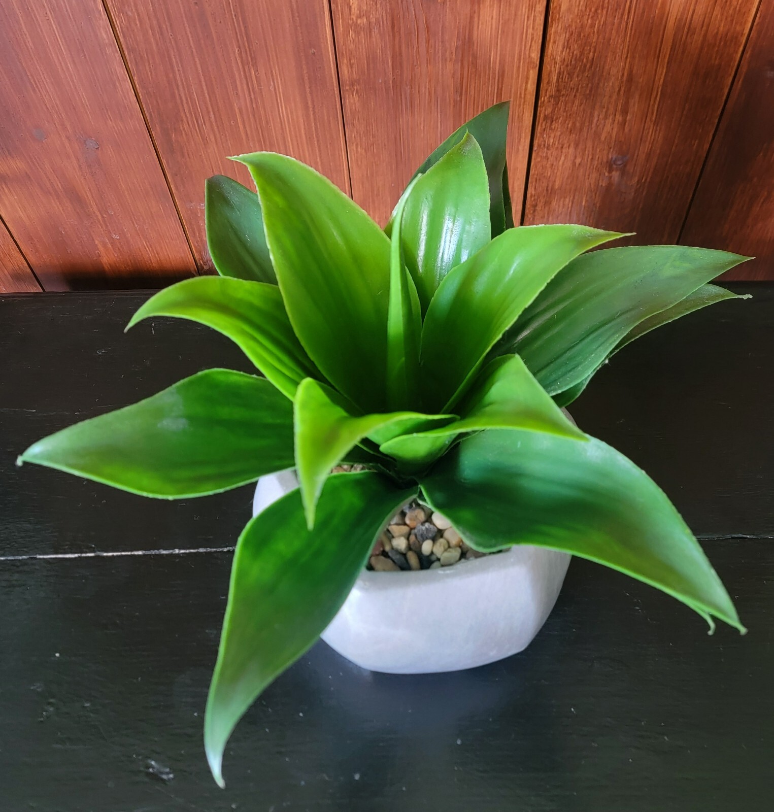 Large Artificial Green Leafy Plant Decor in Gray Hexagon Ceramic Pot 13.75″ Tall