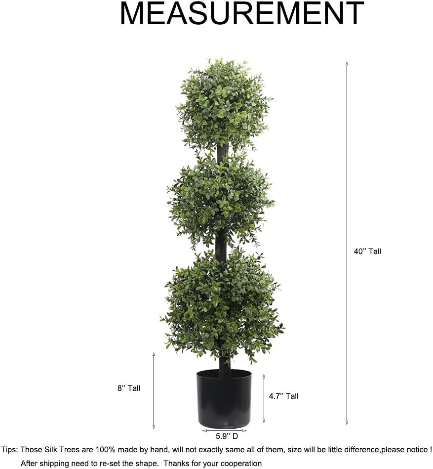 38″ Outdoor Boxwood Triple Ball Topiary – UV Resistant Potted Plant 2-Pack