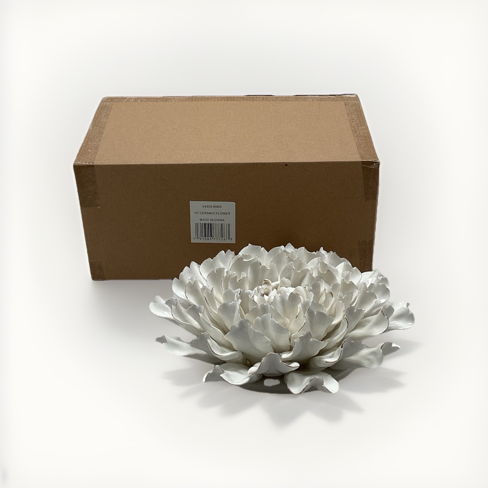 10” Ceramic Wall Flower White, New With small Defect, In Original Box