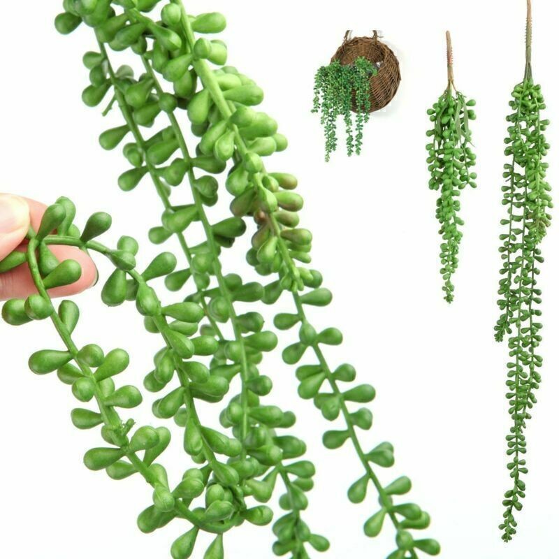 2Pcs 24″ Artificial Succulent Plant Green Vines Flower Hanging Rattan Wall Decor