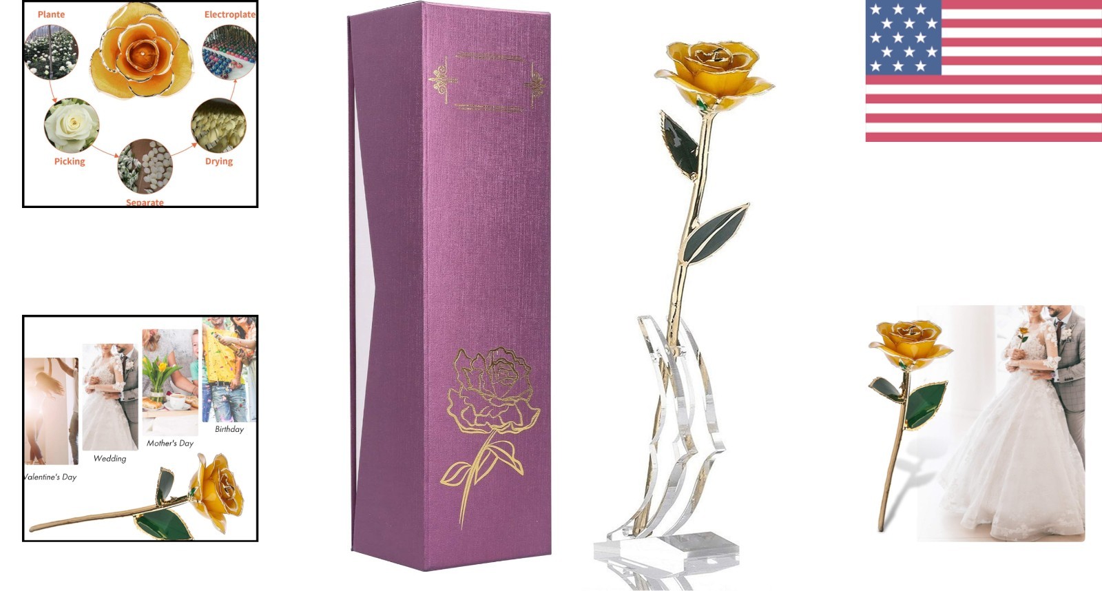 24K Gold Dipped Yellow Rose – Exquisite Gift for Her, Comes with Crystal Stand