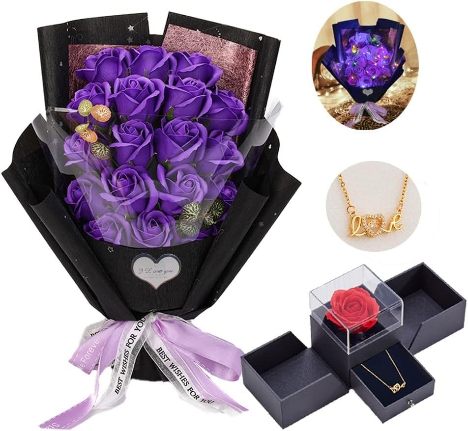 Scented Soap Flowers in Gift Box with Necklace – Ideal for Any Occasion