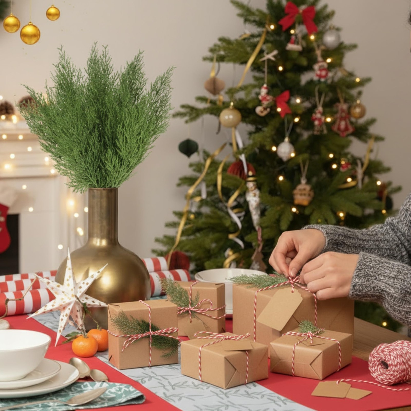 50 Sets Christmas Greenery Picks for Gift Wrapping DIY Crafts Christmas Flora…
