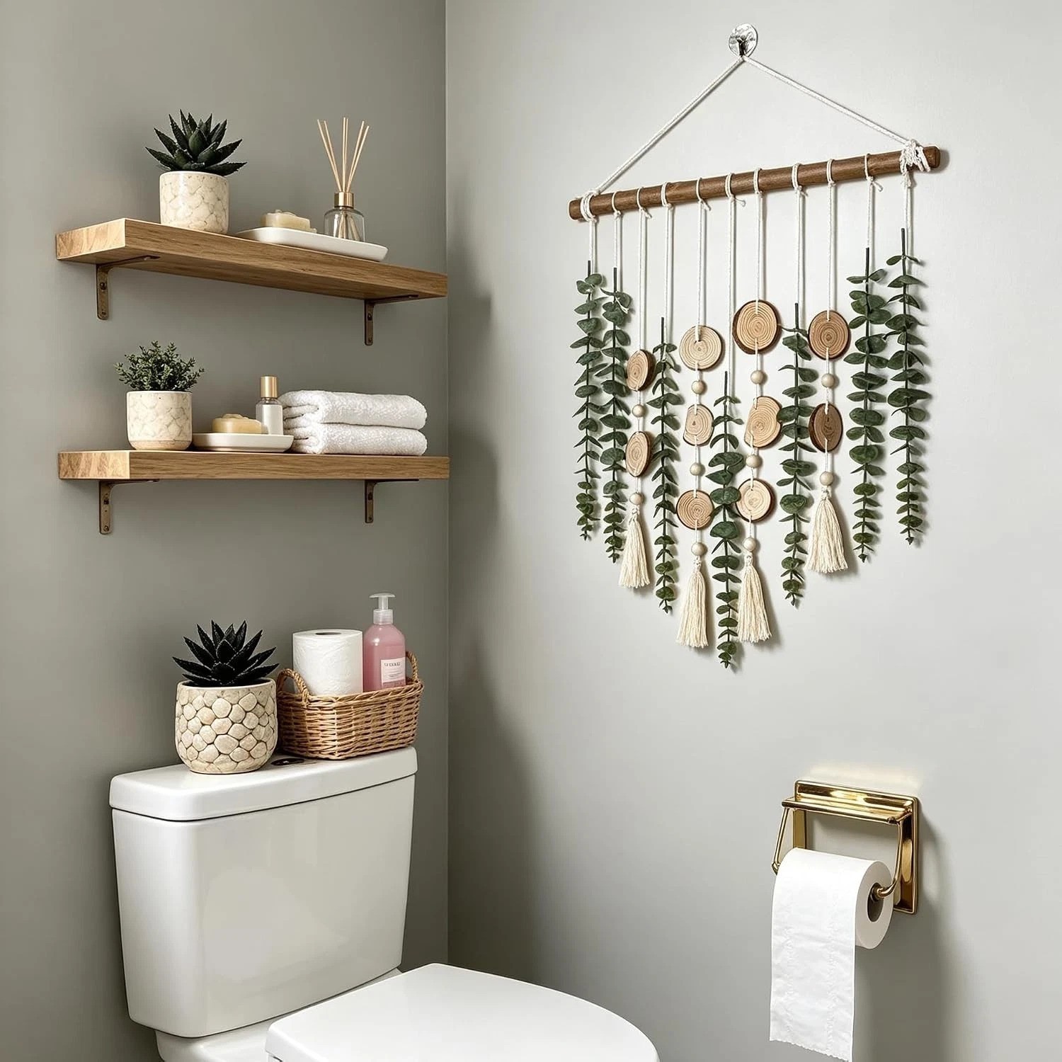 Sage Green Eucalyptus Wall Decor – Handcrafted Botanical Art on Wood Stick