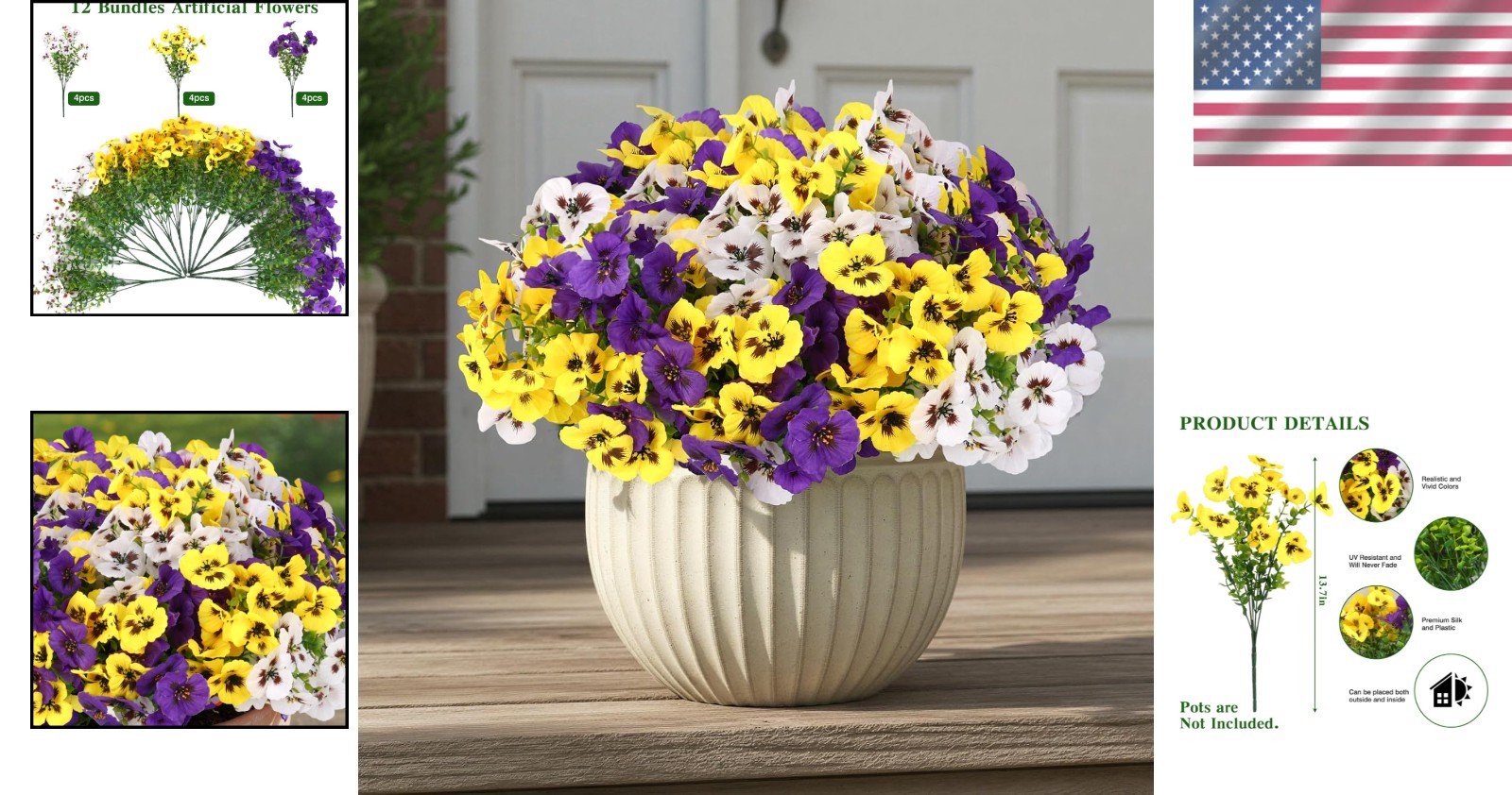 Vibrant 12-Count Faux Pansy Flowers with Eucalyptus – Perfect for Home Decor