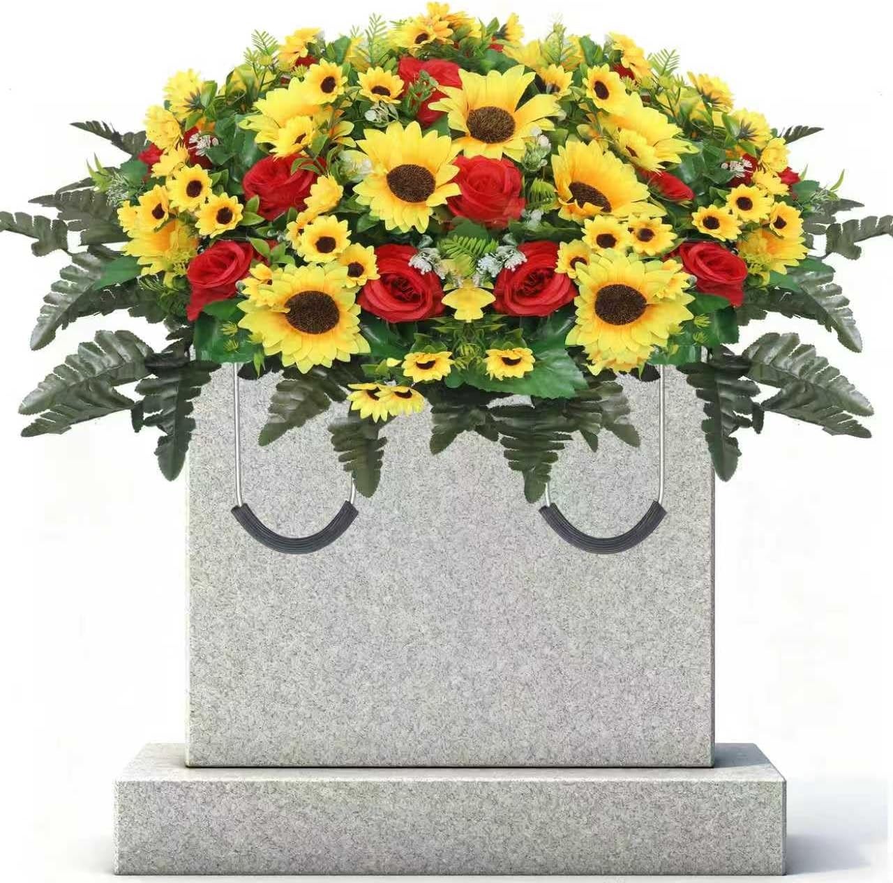 Lodou Artificial Cemetery Flowers for Grave,Headstone Flower Saddle Silk Sunflow