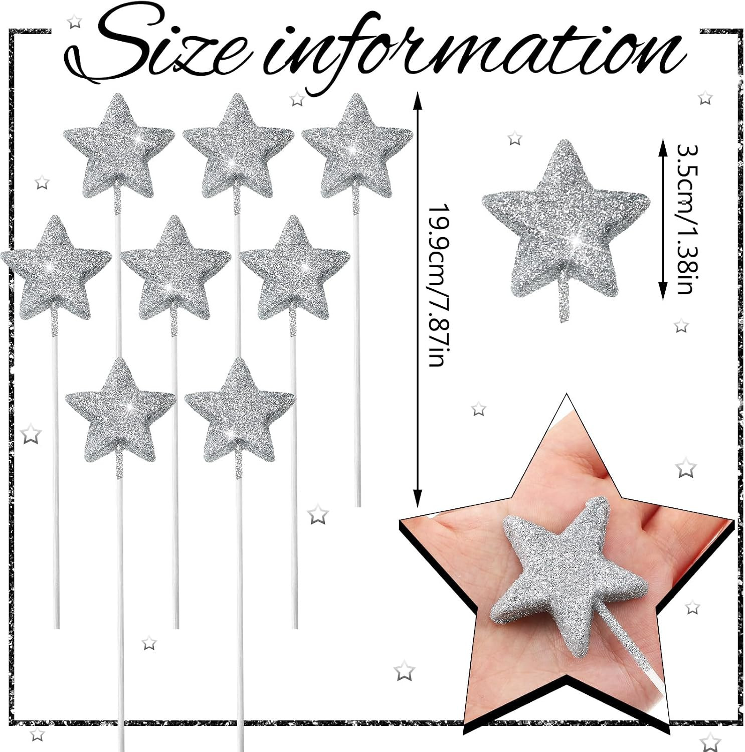 60 Pcs Silver Star Floral Picks 8” Glitter Silver Star Centerpiece Table Decor