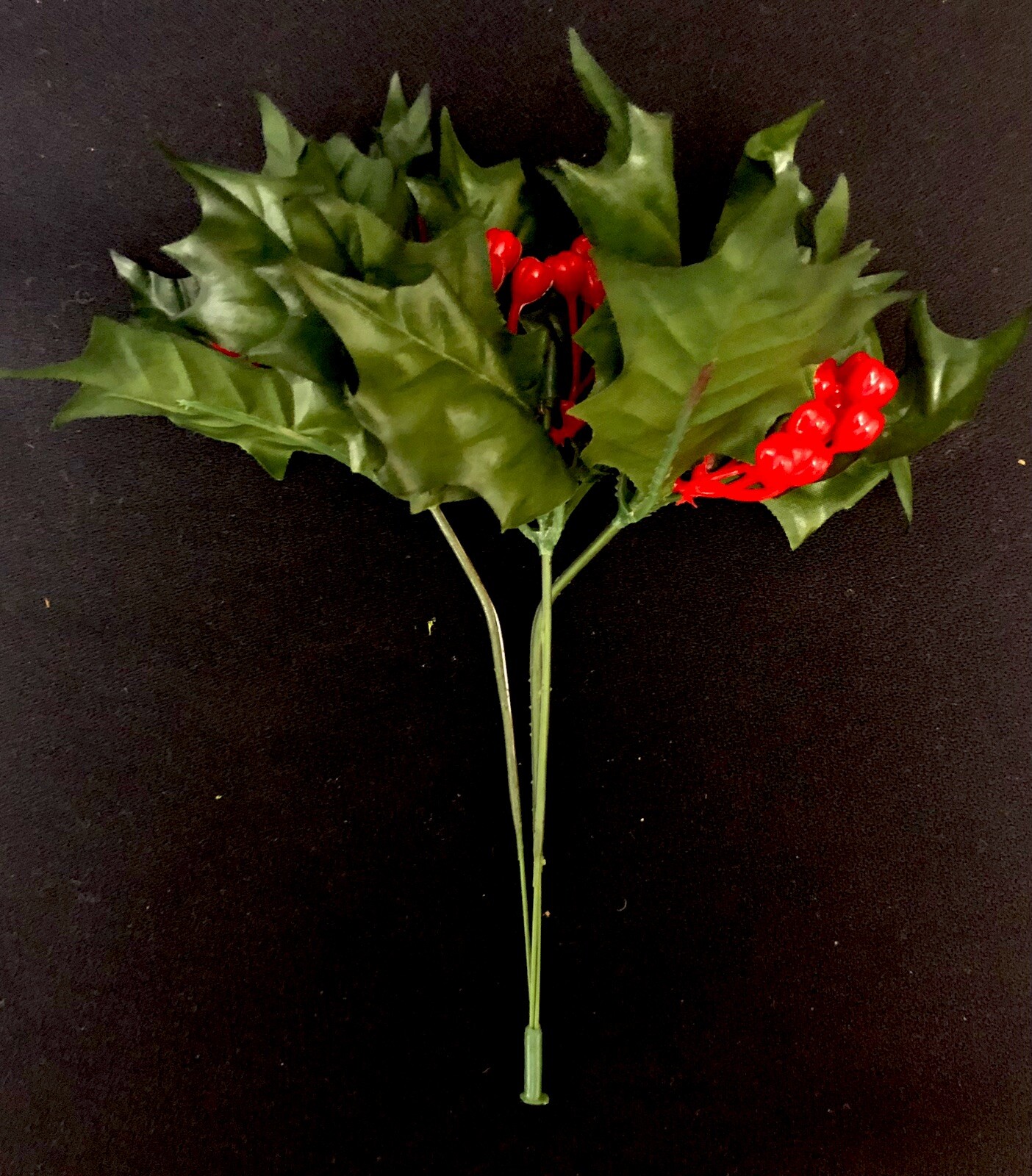 Artificial Silk Red Holly Berry Floral 3 Stems w Berries Heads 5” Christmas New