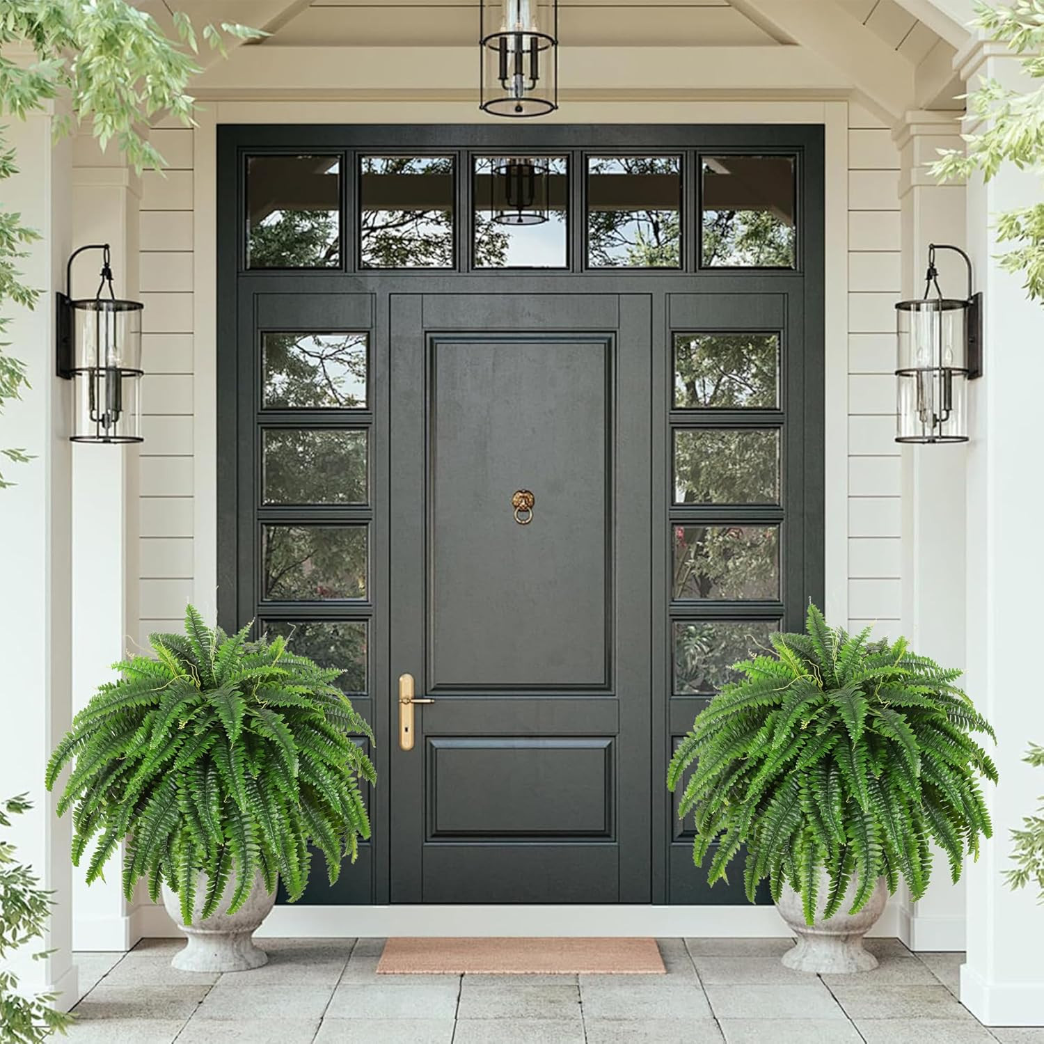 49″ Artificial Boston Fern, Outdoor Faux Plant | Uv-Resistant, 95 Fronds/Stem, E