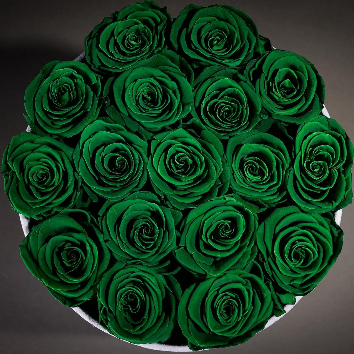 Handcrafted 17 Preserved Roses in Dark Green Suede Box – Effortless Elegance