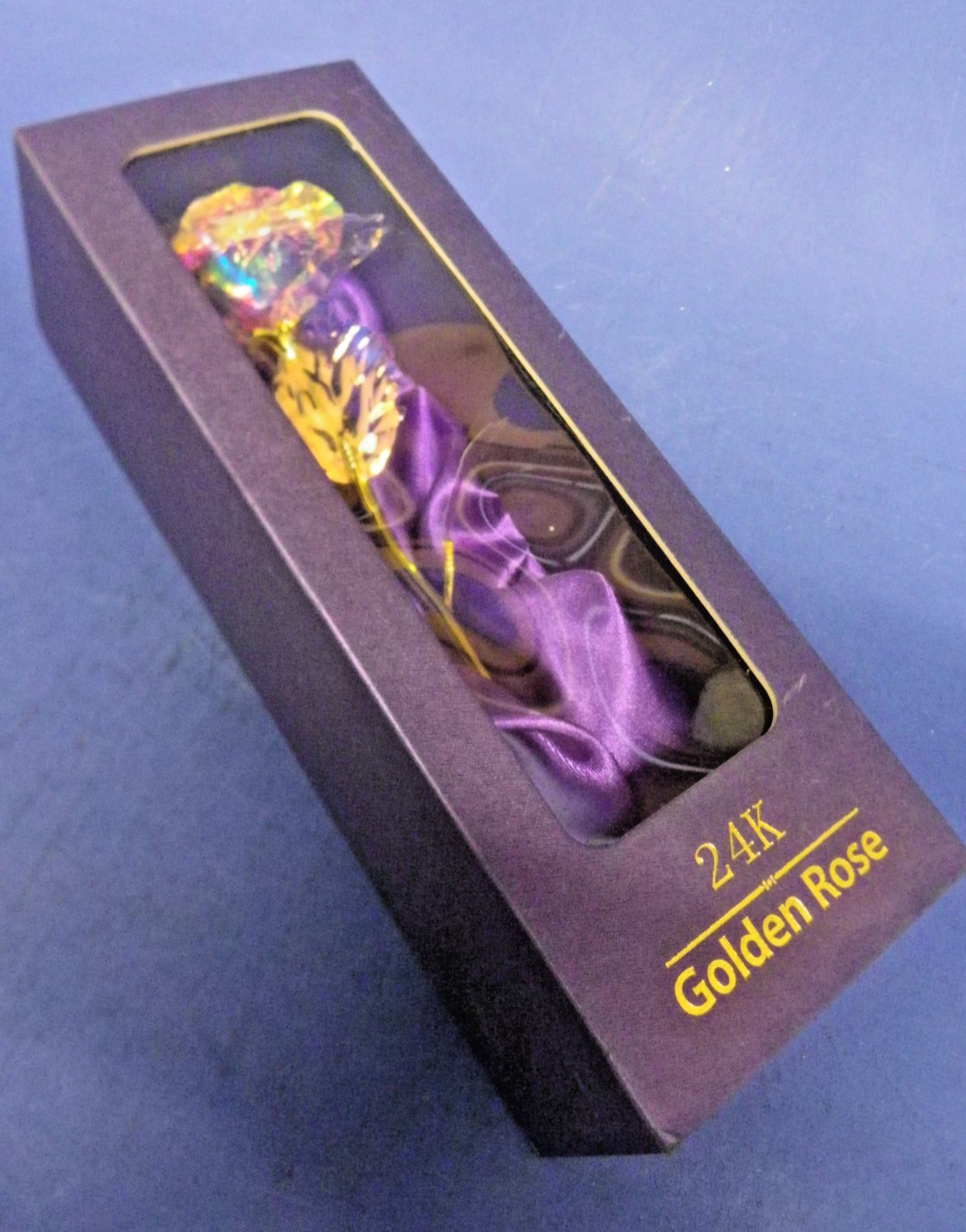 24K Gold Plated Golden Rose in Purple Box 9″