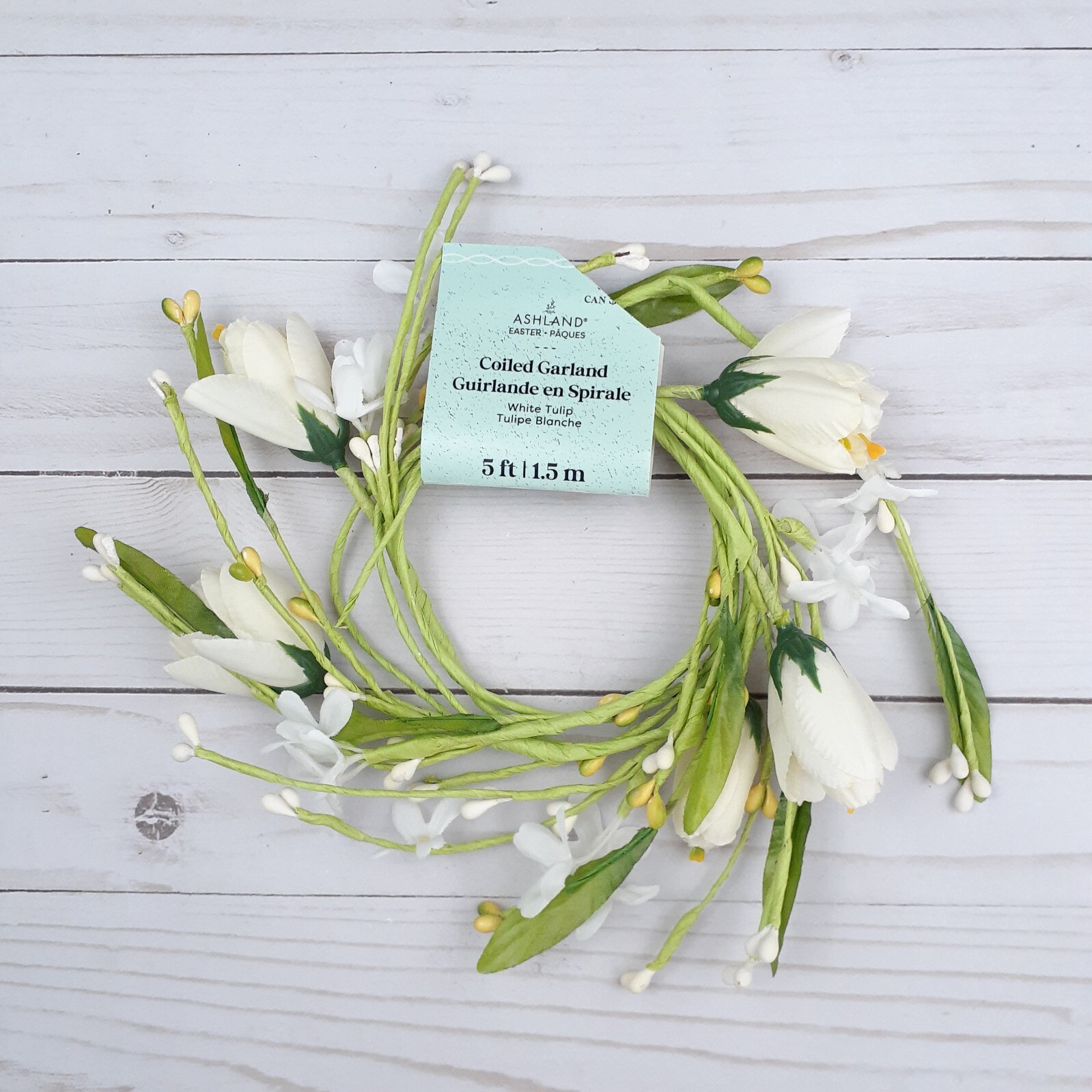 Floral Coiled Garland White Tulip 5 ft Faux Flowers