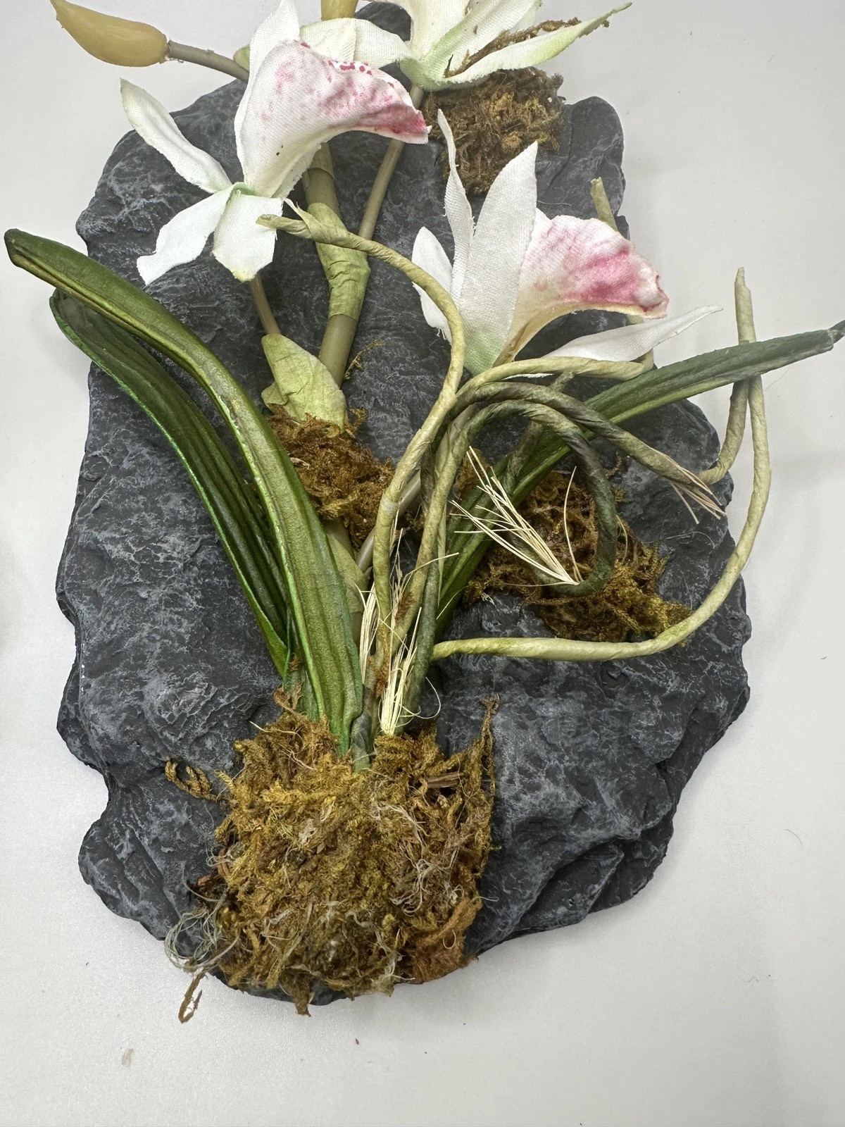 Artificial Orchid Floral Arrangement on Faux Stone Wall Decor (Set of Two) 2002