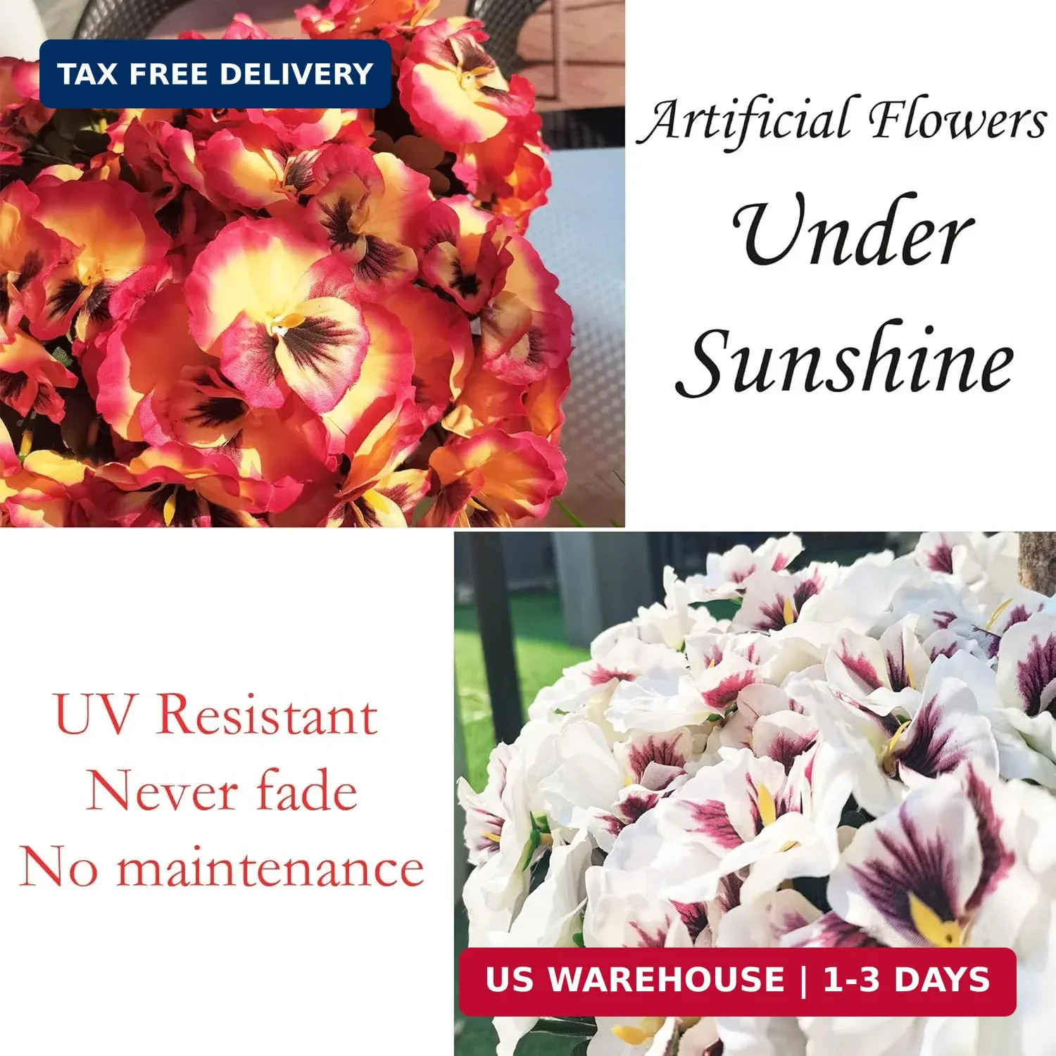 Artificial Flowers for Outdoors,10 Bundles UV Resistant Fake Silk Pansy Flowers,