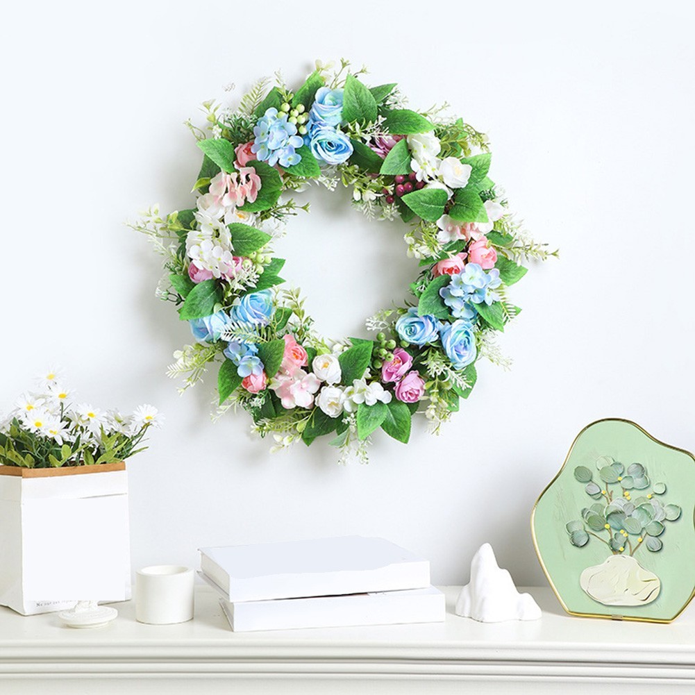 35x35cm Green Wreath Artificial Lifelike Foliage for Indoor Outdoor Year Round