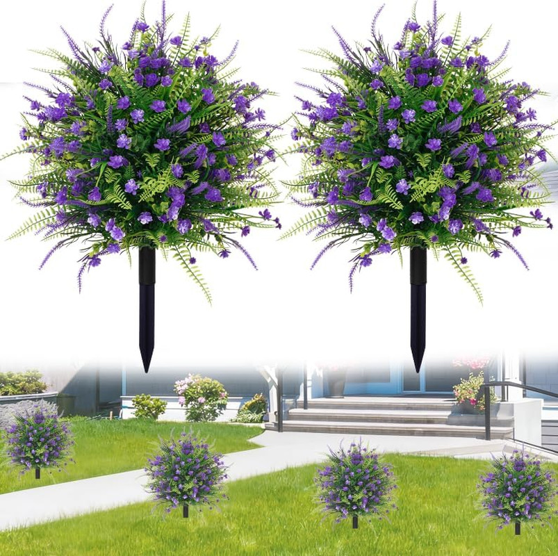 Set of 2 UV Resistant Artificial Boxwood Ball Topiary Plants with Stakes