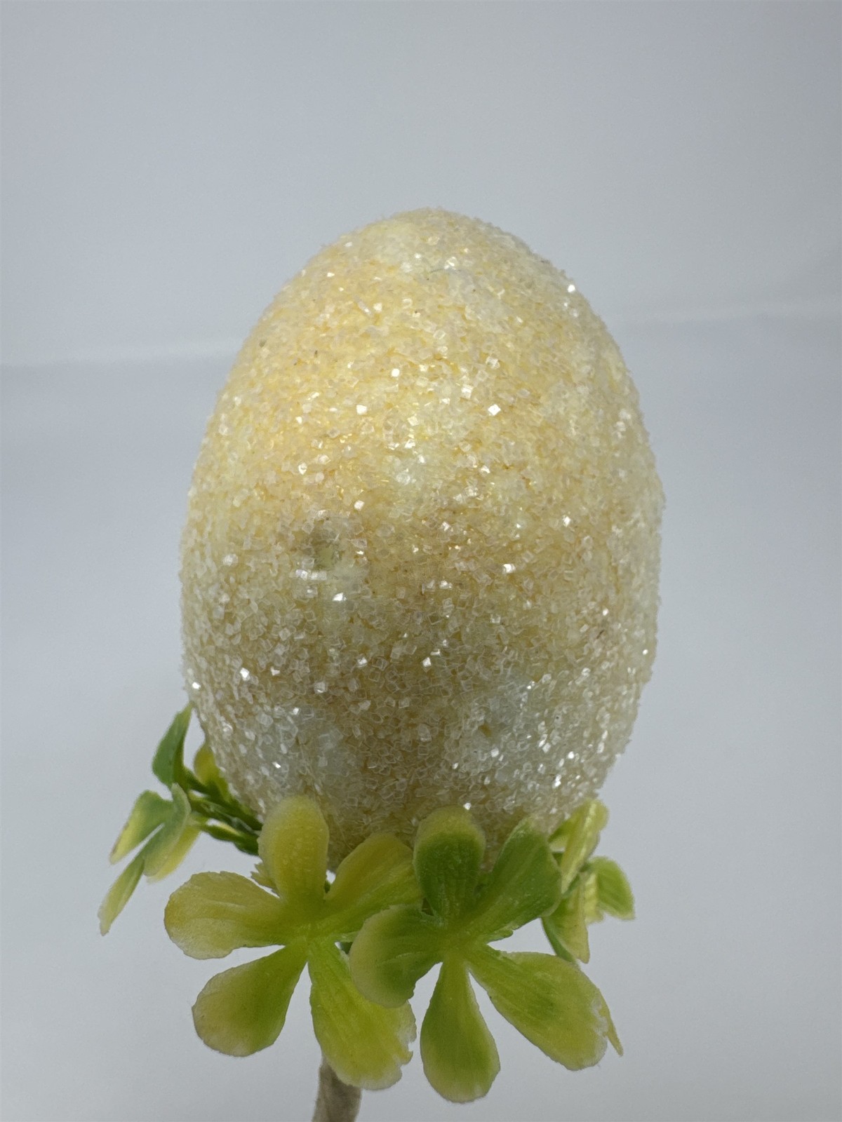 Vtg Easter Sugared Egg Diorama Floral Pick Flocked Chick Plastic Flower Spray 4″