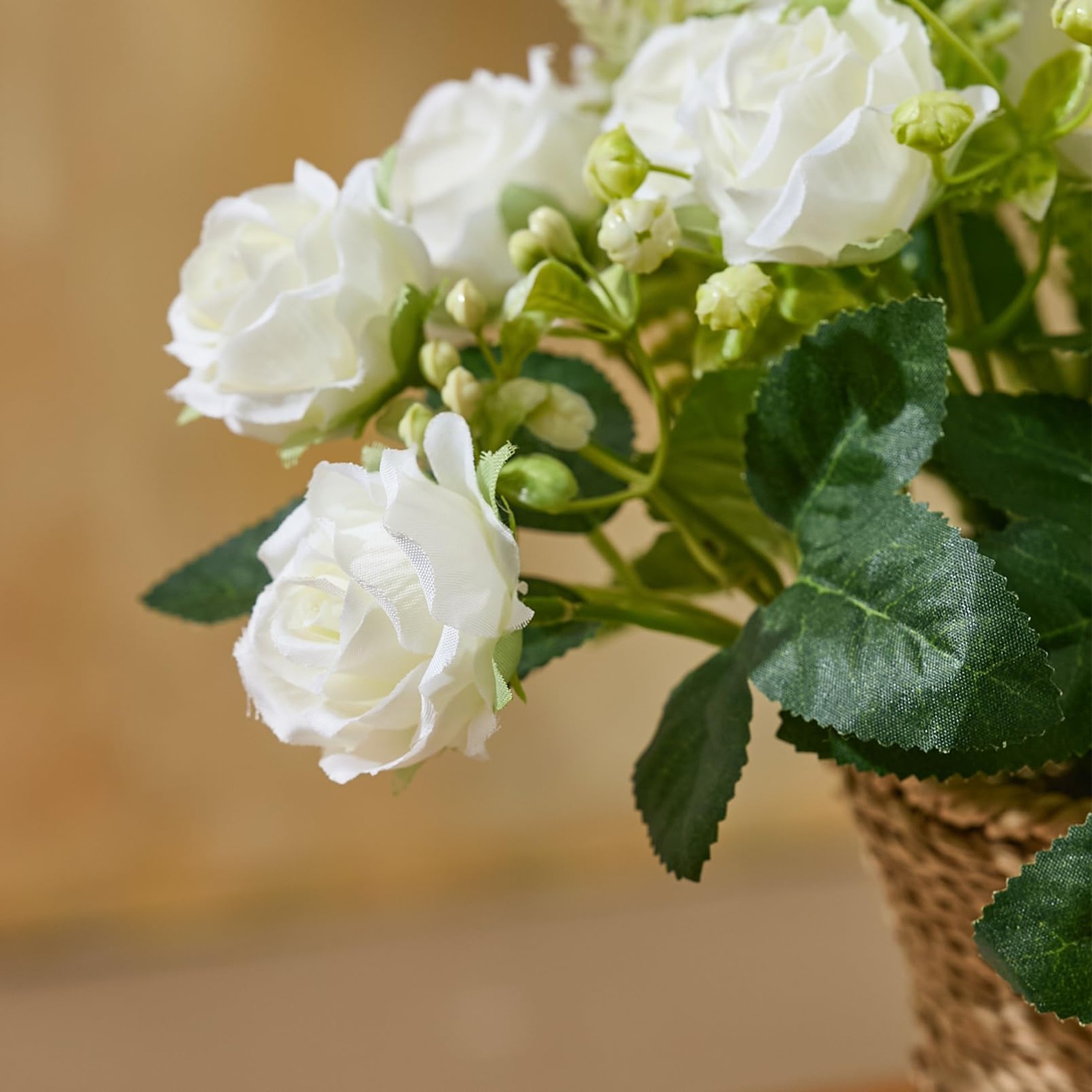 3 Bundles White Roses Artificial Flowers with Vase