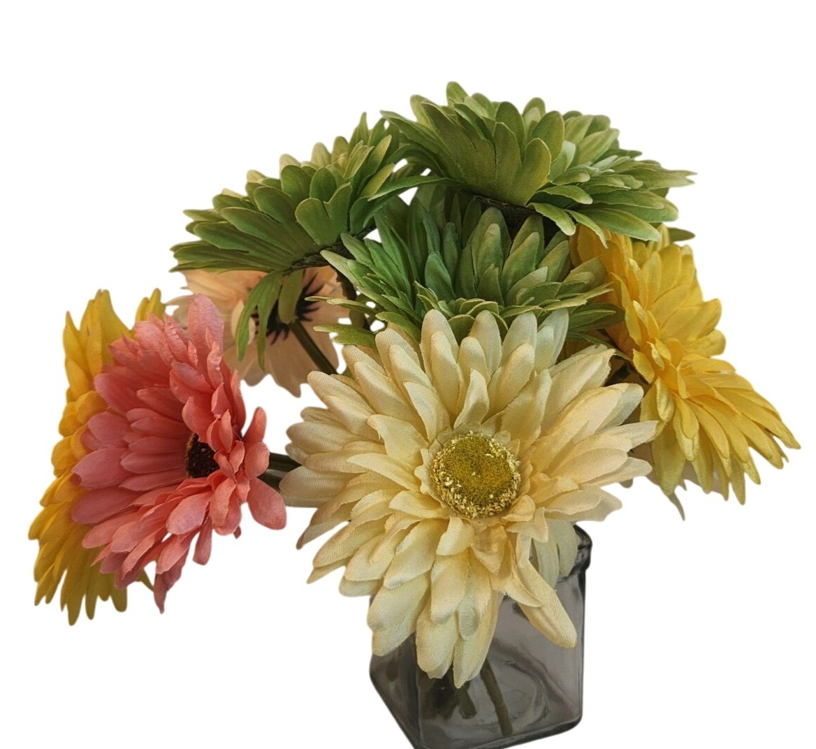 Silk Gerbera Daisy Floral Arrangement – Green Yellow & Pink Multicolor
