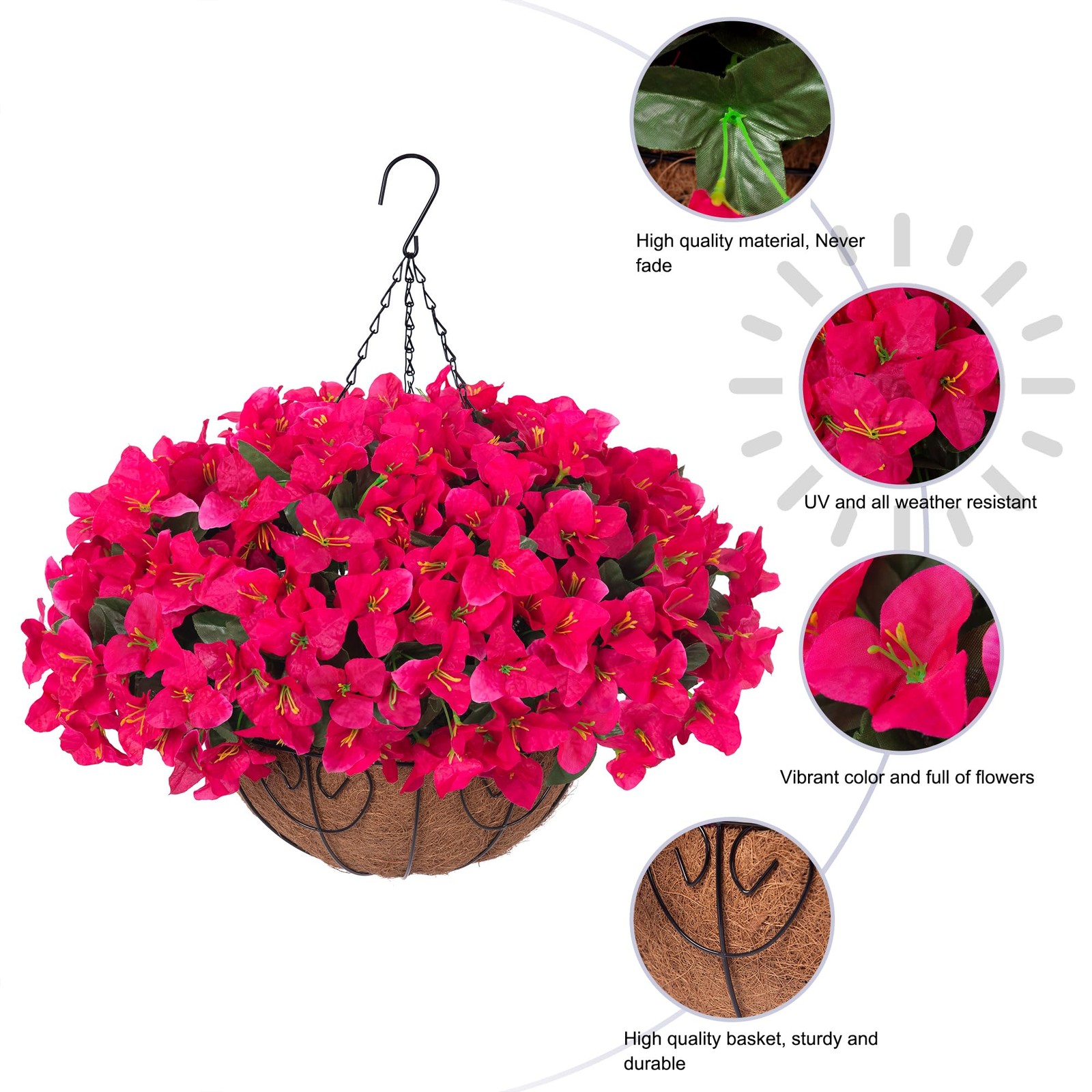 Artificial Fake Hanging Flowers Plants Basket for Outdoors Spring Summer Deco…