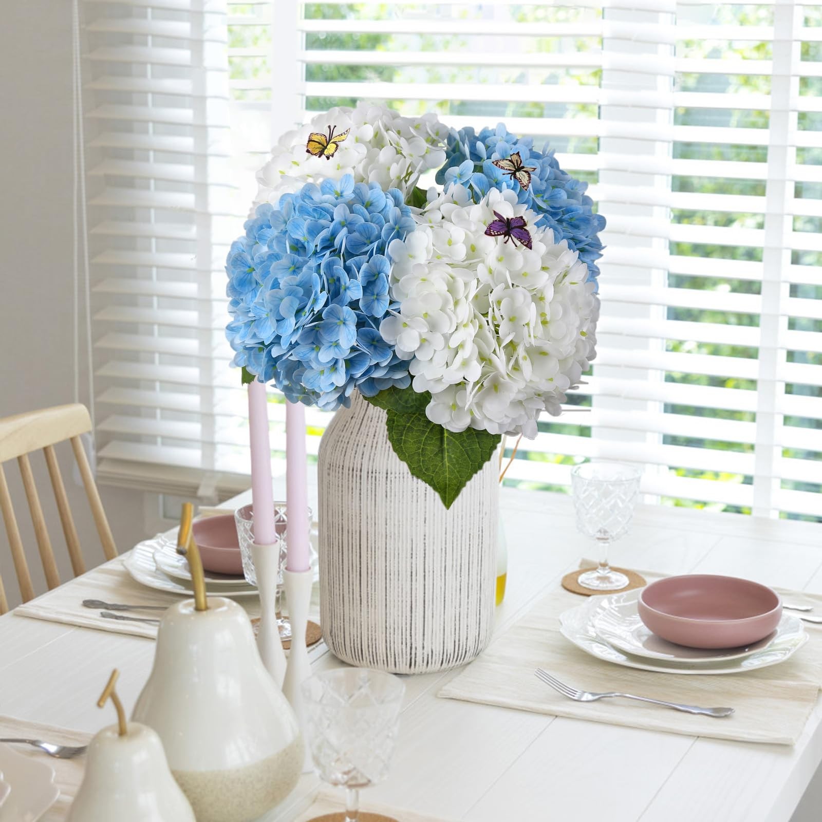 Hydrangea Artificial Flowers,4 Pcs Real Touch Hydrangea Flowers with 3 Pcs Bu…