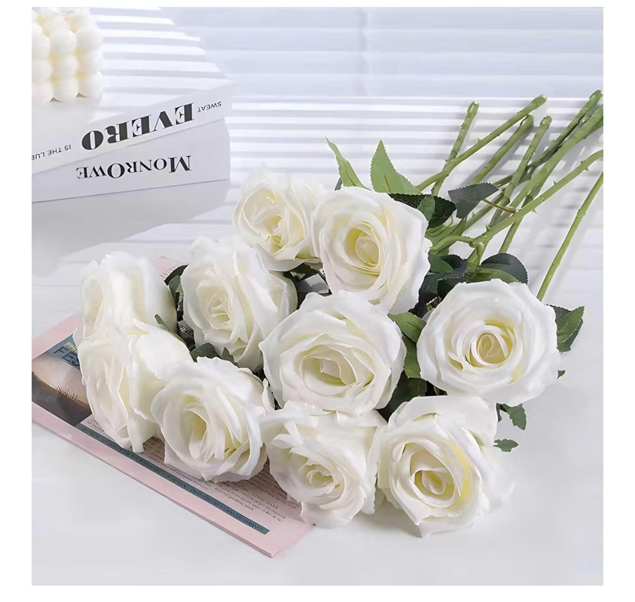 60 Pcs Artificial Roses Bulk Velvet Silk White Roses White Roses for Wedding …