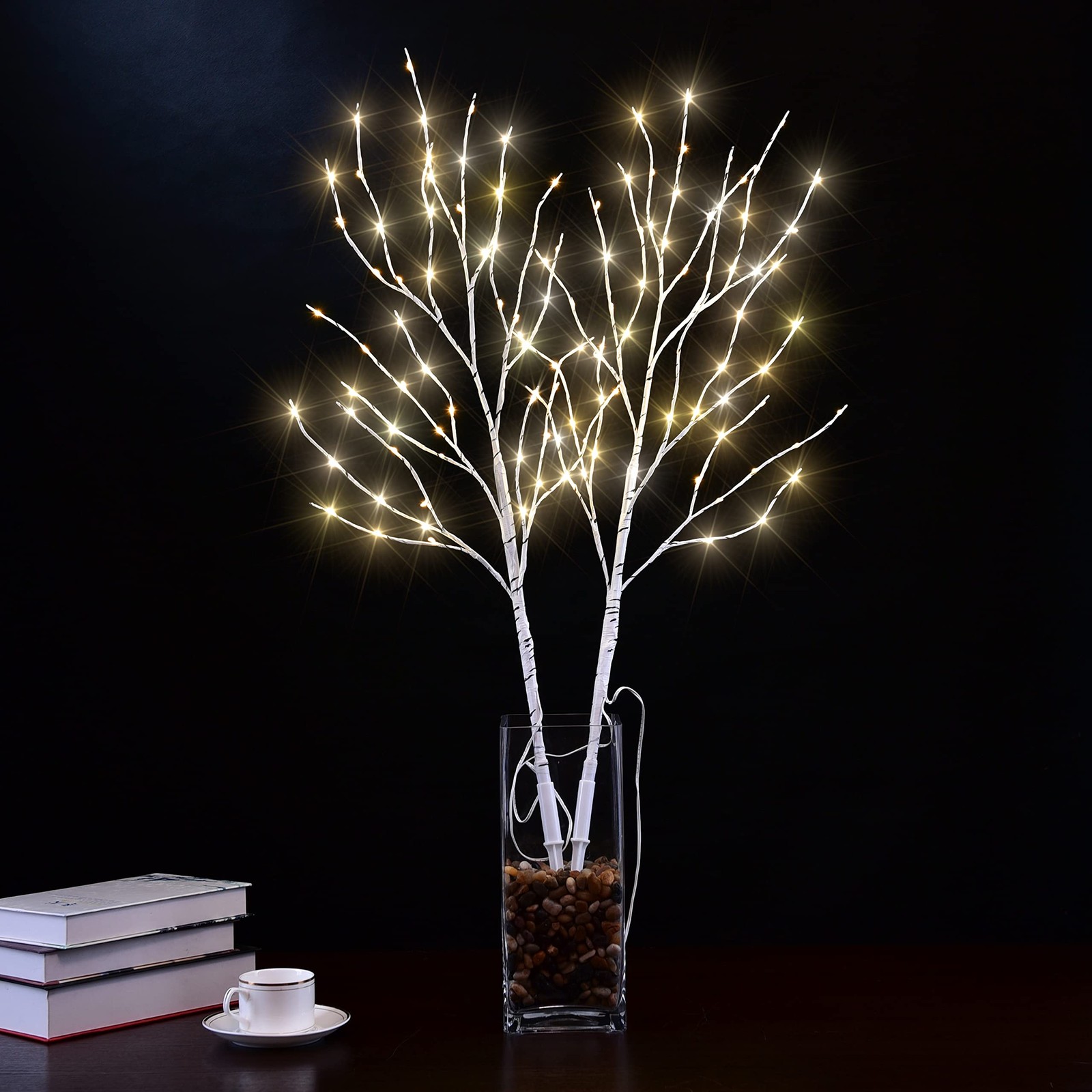 Lighted 32IN Artificial Twig Birch Tree Branch with 120 Fairy LED Lights Batt…