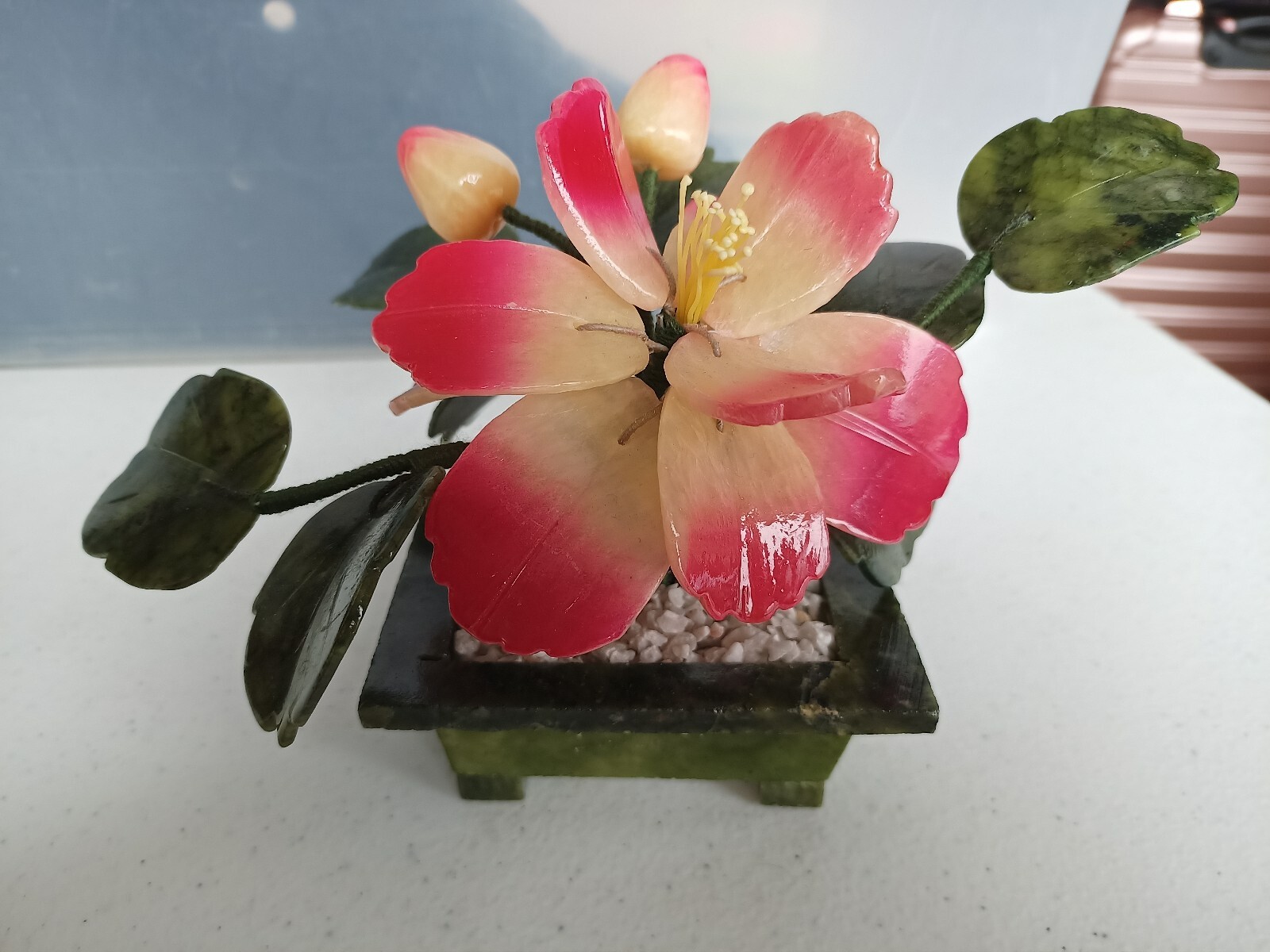 Natural Stone Flower Arrangement, Jade And Quartz Lotus/Peony