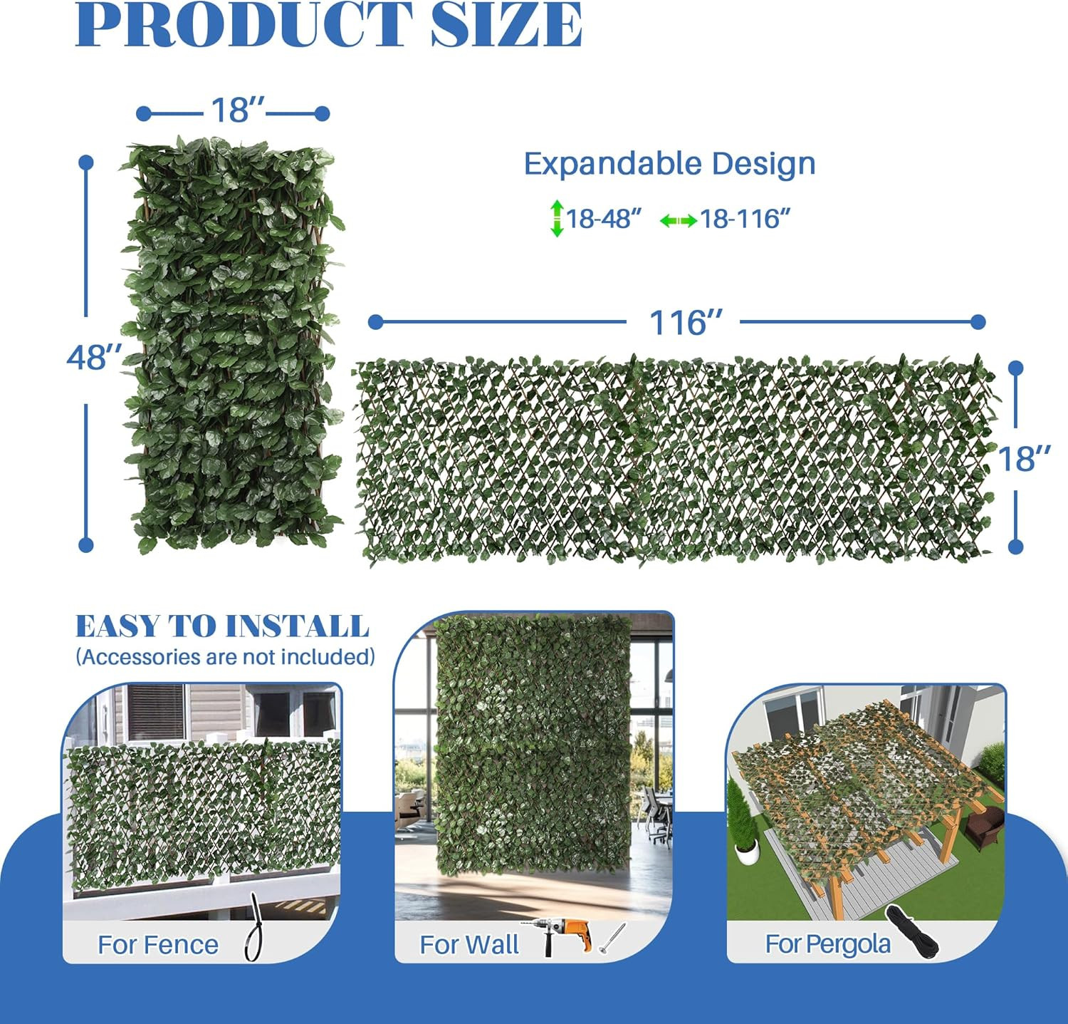 Expandable Artificial Leaf Faux Ivy Sweet Potato Leaves Privacy Fence Screen, St
