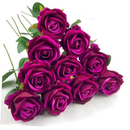 10 PCS Artificial Roses with Long Stems Silk Flowers Realistic Foam Rose Red