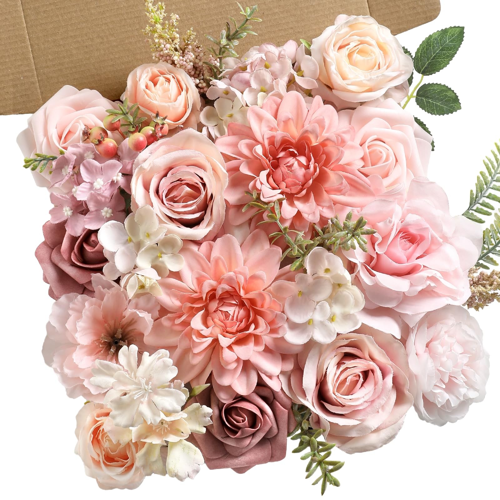 Pink Artificial Flowers Combo Box Set Silk Fake Rose DIY Floral Centerpiece