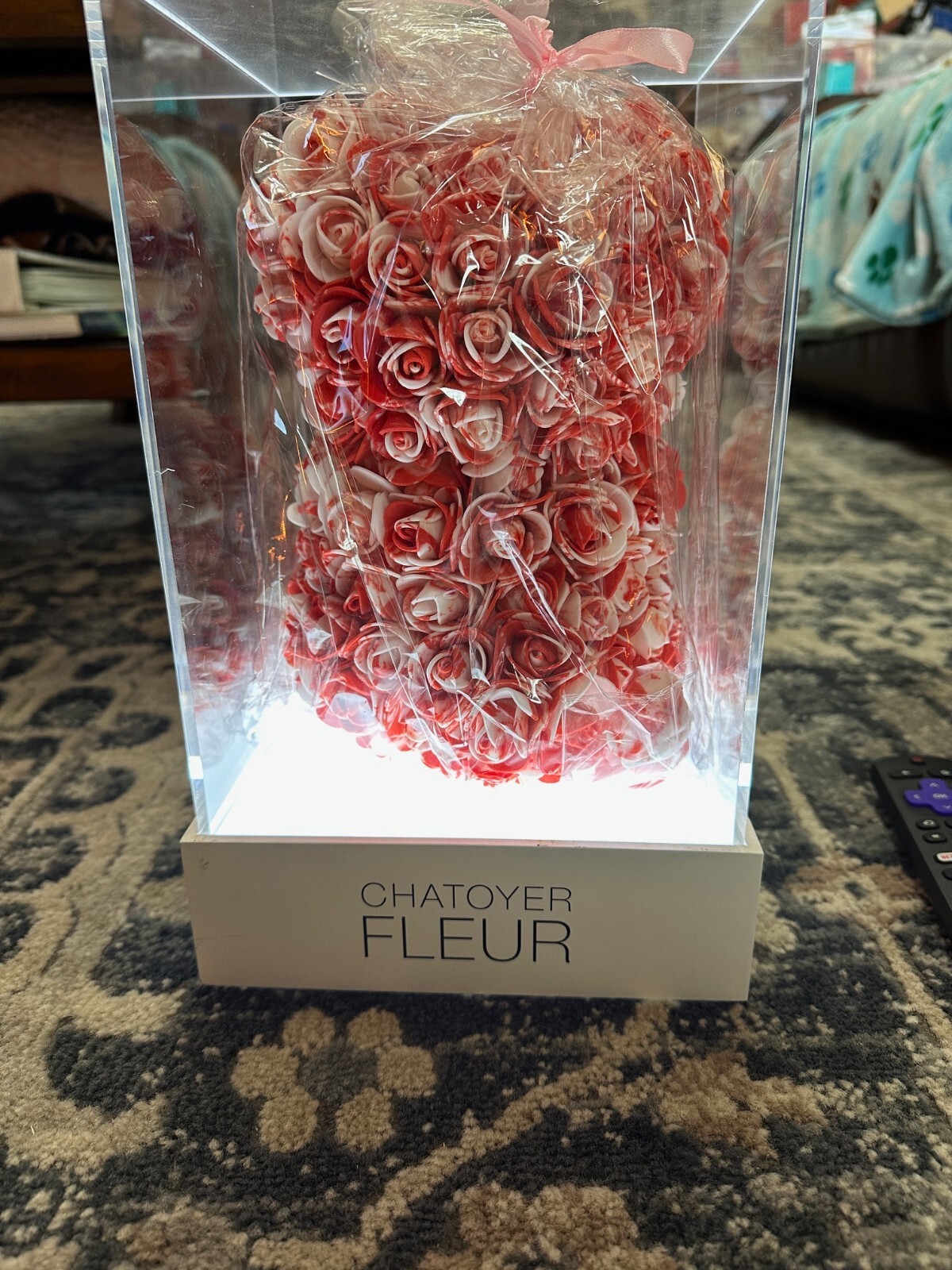 CHATOYER FLEUR CUSTOM HEART BUNDLE RED FROST BEAR W LED ACRYLIC DISPLAY BOX NEW