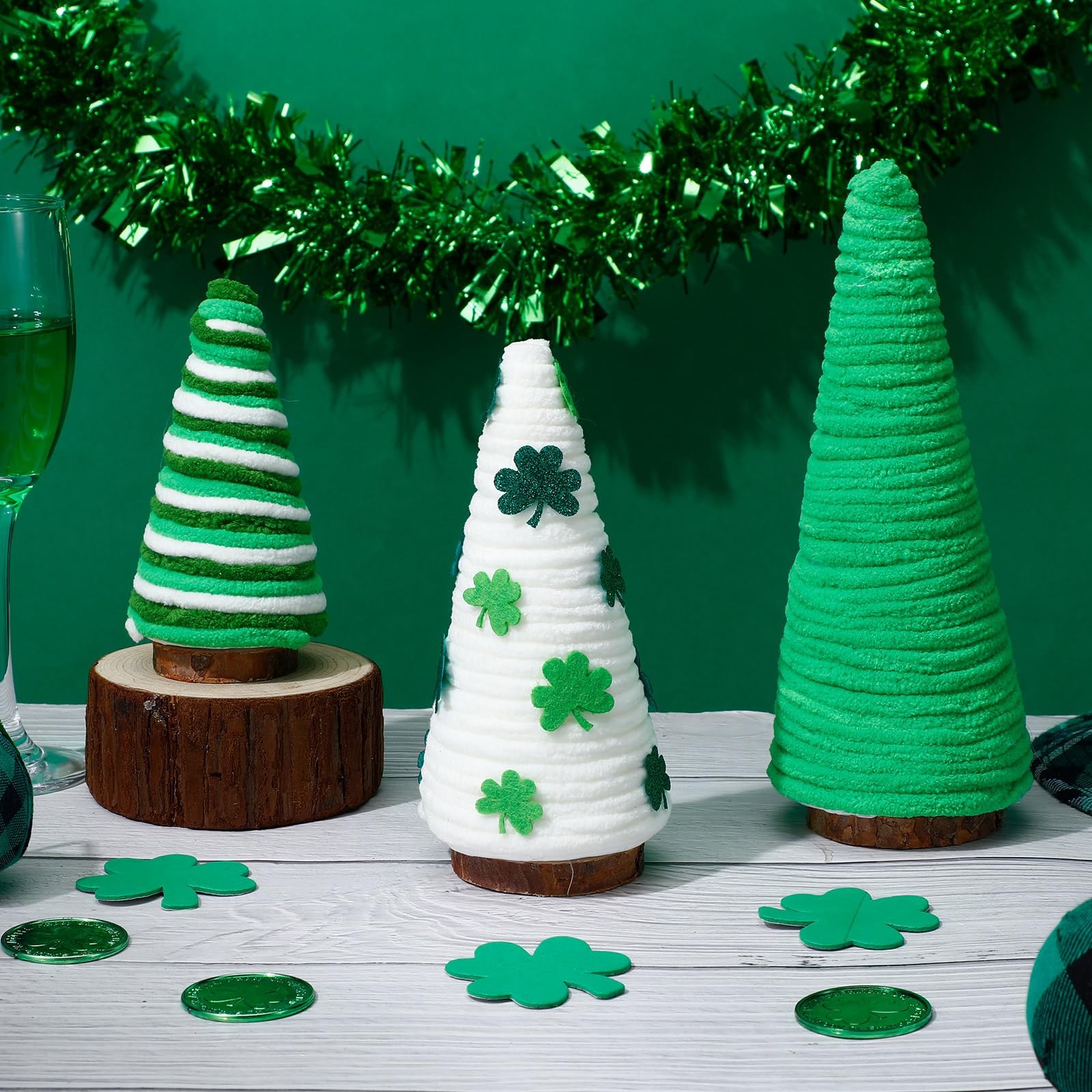 3 Pcs St. Patrick’s Day Tree Table Decorations Yarn Wrapped Mini Trees Green St.
