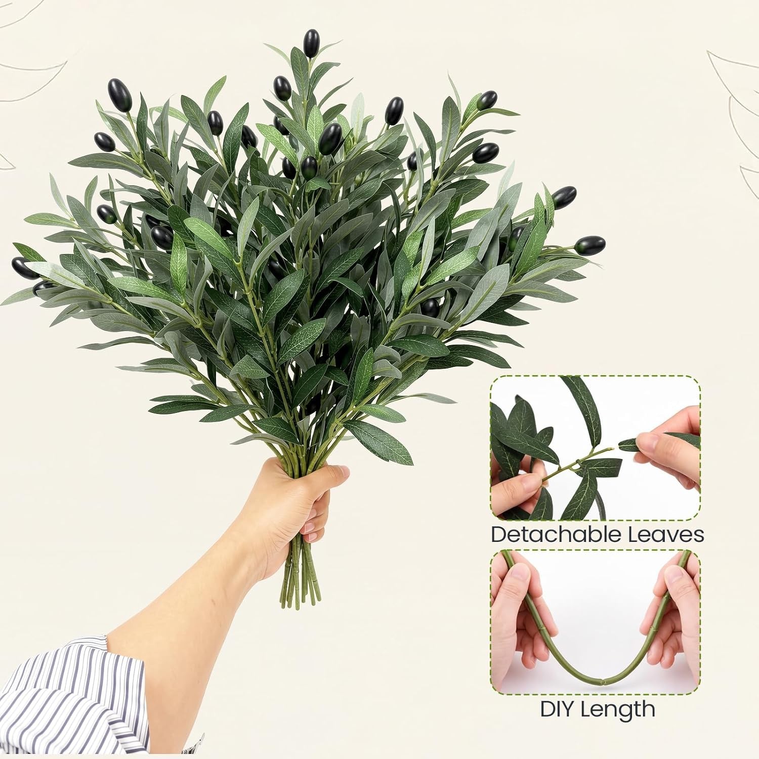 5 Pcs 17 Inch Artificial Olive Branches with Lifelike Olives Fake Greenery Ol…