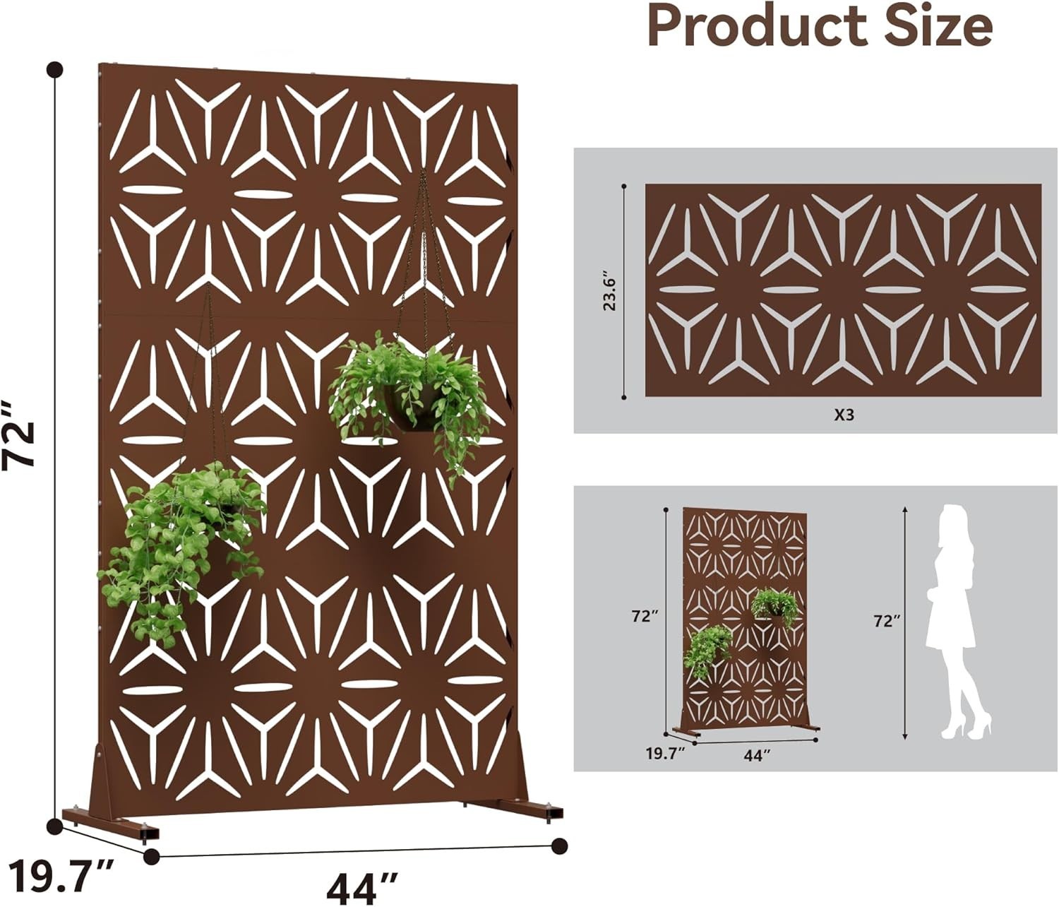 Metal Privacy Screen 72in *44in Outdoor Garden Metal Panel Decor For Courtyard
