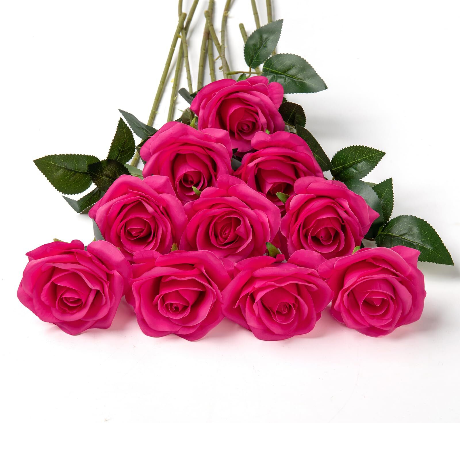 10Pcs Fuchsia Silk Roses Artificial Flowers DIY Wedding Party Home Decorations
