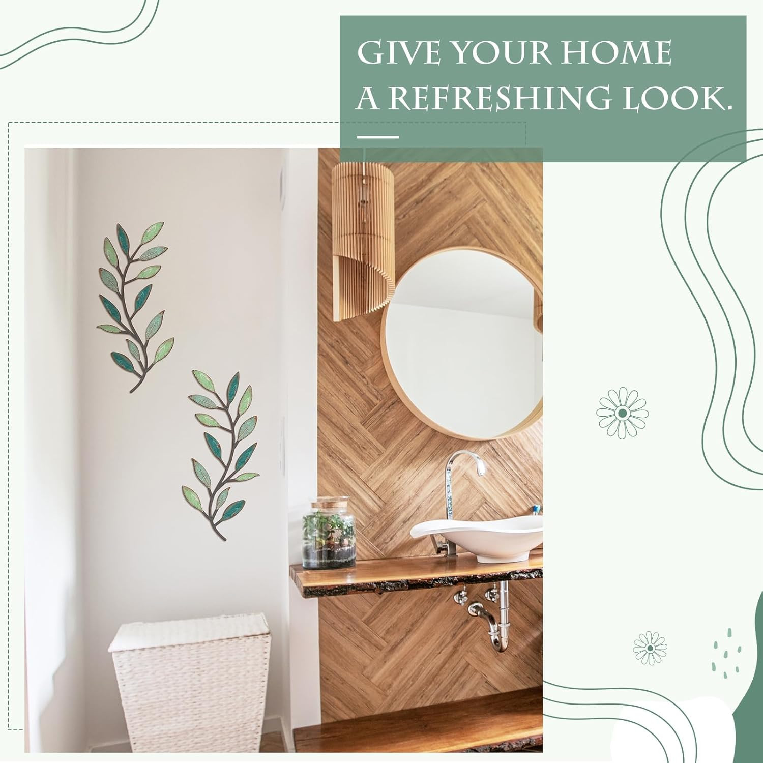 2 Pieces Metal Tree Leaf Wall Decor Vine Olive Branch Leaf Wall Art Living Room,
