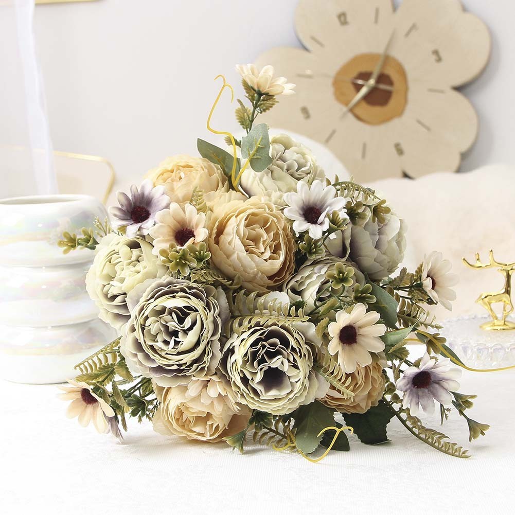 Decorative Faux Peony and Rose Bouquet for Weddings Parties and Home Accents