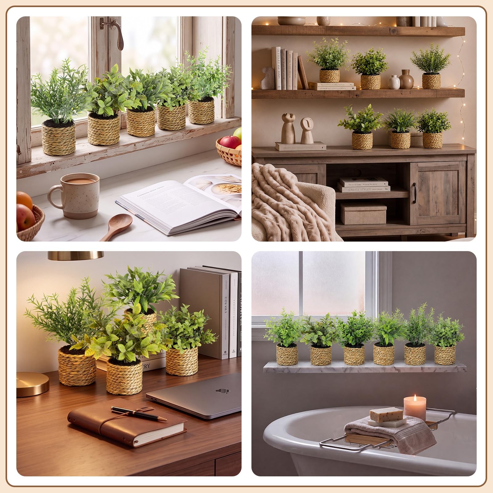 Eucalyptus 6 Pack Small Fake Plants Artificial Plastic Plants in Pots Woven P…